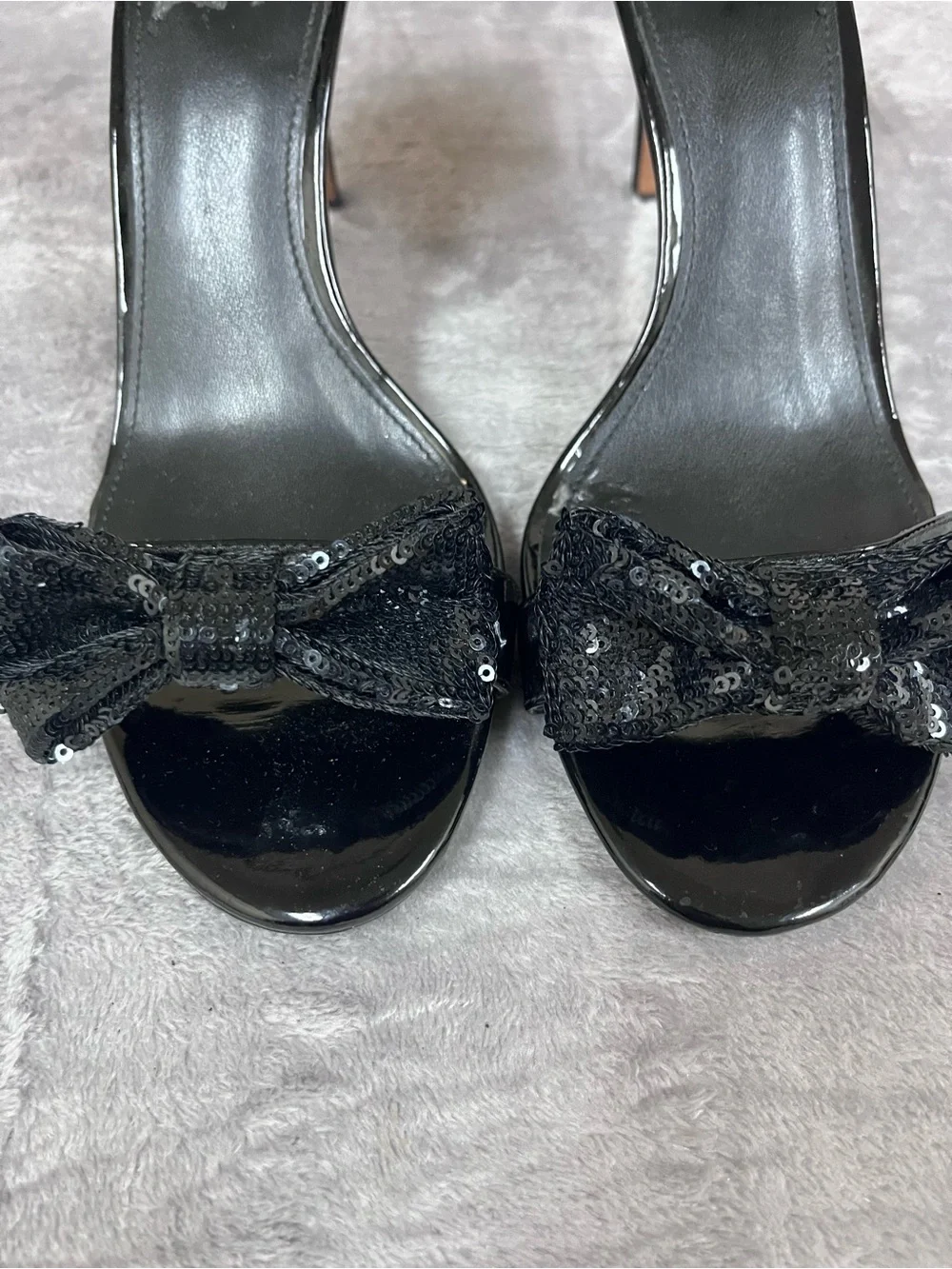 Michael Kors Black Sequin Bow Ankle-Strap Heels